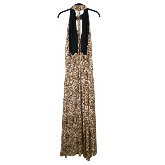 Free People Animal Instincts Cheetah Print Open Back Halter Maxi Dress Size 10 - Picture 5 of 15